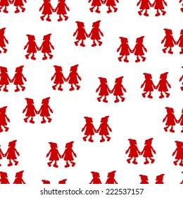 Seamless vector background with girl silhouettes. Christmas or New Year decorative winter pattern with child figures. 