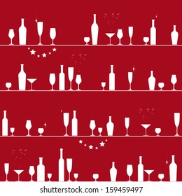 Seamless vector background with glassware and alcohol bottles in red, good for Christmas and New Year celebration