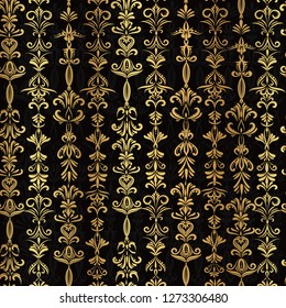Seamless vector background with golden patterns on a black background