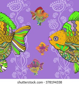 Seamless vector background - goldfish.