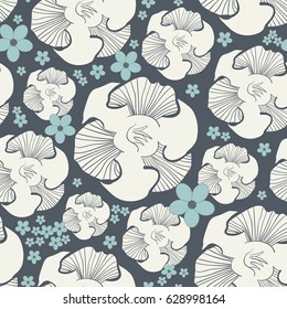 Seamless vector background with graphic decorative flower blossoms and small tender flowers