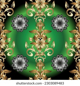 Fondo vectorial impecable. Diseño moderno y gráfico en tonos beige, gris y verde. Patrón floral sin foco. Papel de escritorio barroco, damasco.