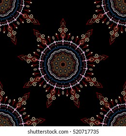 Seamless vector background. Graphic modern pattern. Neutral, brown and gray texture on black background. Abstract pattern in Arabian style.