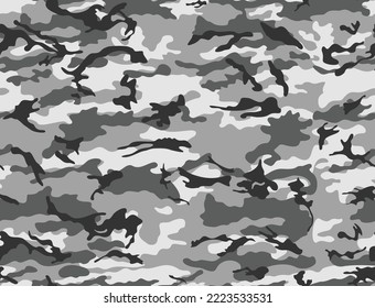 Seamless vector background of gray camouflage, winter pattern on textile disguise army