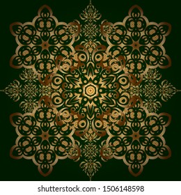 Seamless vector background. Green and golden texture. Graphic modern pattern. Abstract pattern in Arabian style.