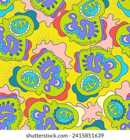 Seamless vector background with hand drawn colorful psychedelic patterns