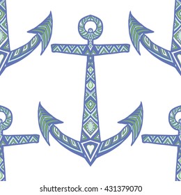 Seamless vector background with hand drawn ornamental anchors.