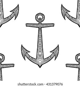 Seamless vector background with hand drawn ornamental anchors.