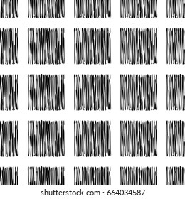 Seamless vector background of hand drawn squares. Lines textures of pen. Textile rapport.