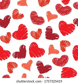 Seamless vector background with hand painted hearts