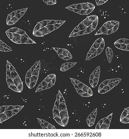 Seamless vector background with hand-drawn leafs, chalk on blackboard