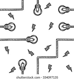 Seamless vector background, hand-drawn sketch-style light bulbs isolated on white