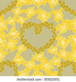 Seamless vector background. Heart and flowers.