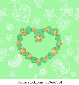 Seamless vector background. Heart and flowers.