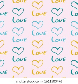 Seamless vector background with hearts, arrows, ringlets, flowers, love.  Perfect for wallpaper, web page background, textile. For wallpaper, pattern fills, web page, textile, wrapping paper.