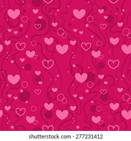 Seamless vector background with hearts and bubbles in pink tones