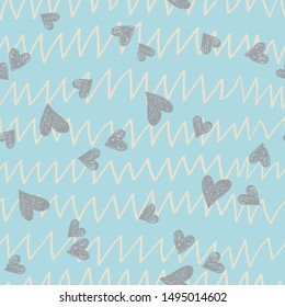 Seamless vector background with hearts in doodle childish style. Cute baby background for your design