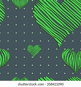 Seamless vector background. Hearts and dots.