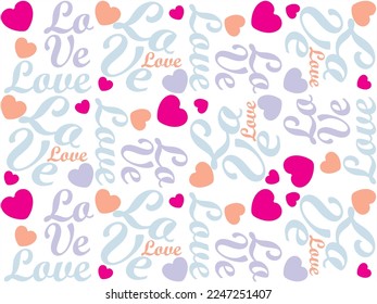 El fondo vectorial sin inconvenientes con corazones y palabras de amor. Amor, boda, invitación, saludos, diseño del día de San Valentín, envoltura, página y otros.
