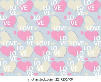 Seamless vector background with hearts and Love words. Love, wedding, invitation, greetings, Valentines day design, wrapping, page and others.
