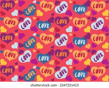 El fondo vectorial sin inconvenientes con corazones y palabras de amor. Amor, boda, invitación, saludos, diseño del día de San Valentín, envoltura, página y otros.
