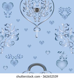 Seamless vector background. Heart-shaped lock.