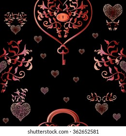 Seamless vector background. Heart-shaped lock.