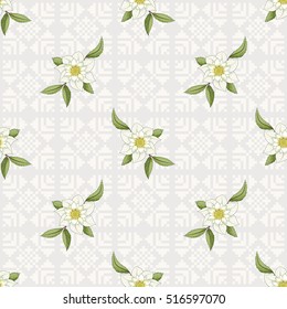 Seamless vector background with hellebore flowers and leaves. Scandinavian ornament on backdrop. Christmas collection.
