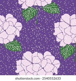 Seamless vector background with herbal elements. Colorful decorative texture. Hydrangea flowers. Hand-drawn nature motifs. 