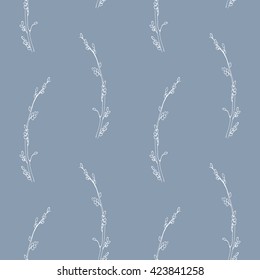 Seamless vector background with herbal elements. Floral pattern in pastel blue color.