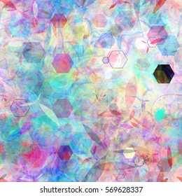 Seamless vector background with hexagons. Faded grunge texture. Watercolor and pastel effect
