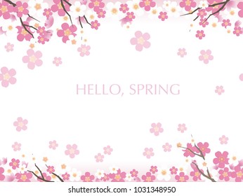 Seamless vector background illustration with cherry blossoms in full bloom. Horizontally repeatable.