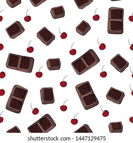 Seamless vector background with an illustration of chocolate. Vector Chocolate Pattern.