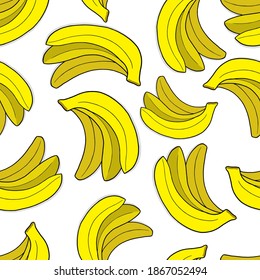 Ilustración de fondo vectorial sin foco con muchos plátanos amarillos deliciosos