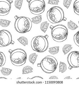 Seamless vector background with the image of food. Design background In black and white style.
The pattern is suitable for use in advertising, wrapping paper, children's fashion, textiles
