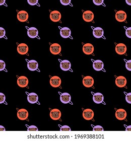 Seamless vector background image pattern Saturn and brown bear pattern