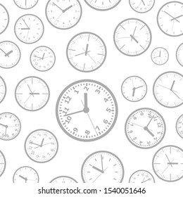 Seamless vector background. Images of watch dials fill the field. Time concept. Vector seamless illustration.