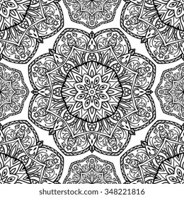 Seamless vector background with intricate ornaments. Oriental pattern of mandalas. The template for the any surface.