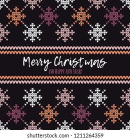 Seamless vector background with Knitted decorative snowflakes. Merry Christmas and Happy New Year! Winter pattern. Can be used for wallpaper, textile, invitation card, wrapping, web page background.
