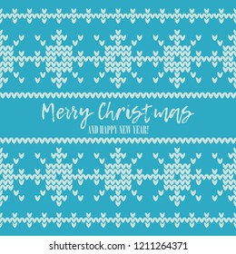 Seamless vector background with Knitted decorative snowflakes. Merry Christmas and Happy New Year! Winter pattern. Can be used for wallpaper, textile, invitation card, wrapping, web page background.