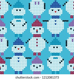 Seamless vector background with knitted Snowmen. Winter pattern. Can be used for wallpaper, textile, invitation card, wrapping, web page background.