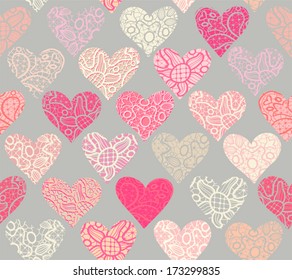 Seamless vector background. Lacy pattern with hearts.