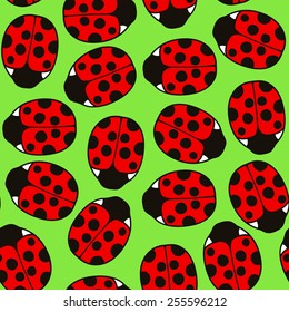 Seamless vector background with ladybugs. 