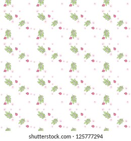 Seamless vector background. Leaves, ladybugs and dandelion seeds.