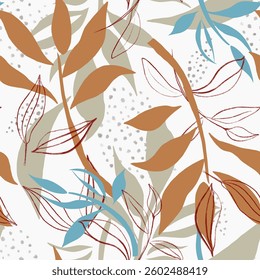 seamless vector background with leaves on white background