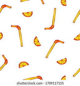 Seamless vector background with lemon slices and straw.