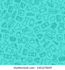Seamless vector background with line shopping icons