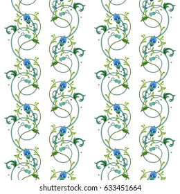 Seamless vector background. Lines with fantasy floral pattern. 