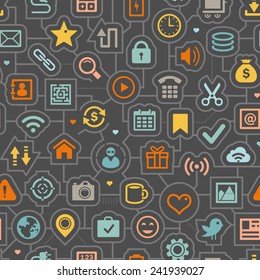 Seamless vector background with linked social and media icons