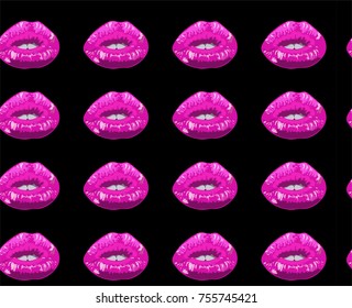 Seamless vector background magenta lips